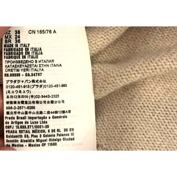 Miu Miu Womens Beige Knit Wool Button-Up Cardigan With Crystal Embellished Logo - Picture 8 of 10